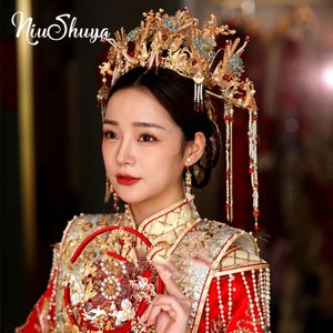 NiuShuya ретро китайский головной убор Корона повязка на голову подиум сценическое шоу свадебные аксессуары для волос 240105