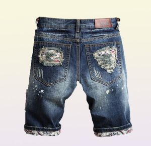 Slim dżinsy szorty mężczyźni marka rozerwana lato capri men039s mody motocyklowy swoboda elastyczność w trudnej sytuacji Blue Denim Short Jean5991006