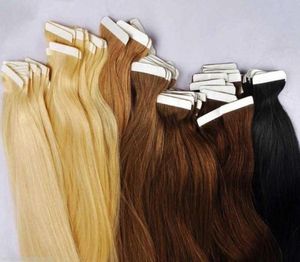 A klasa 1230039039 Jedwabny prosty 100 gram czarny brązowy blondynka mieszana Ombre Color 100 Indian Human Hair Extensons Skin Weft8118114