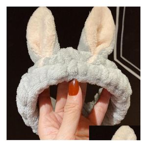 Hair Pins Autumn And Winter New P Headdress Korean Women Make Up Wash Face Loose Wide Edge Cartoon Flannel Rabbit Ear Band Drop Delive Dhasf