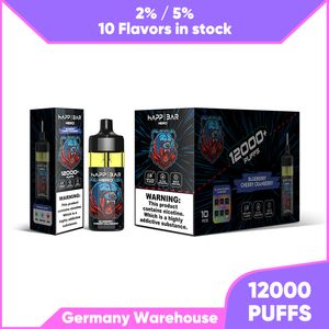 Orijinal Happ Bar Vape Puff 12K Vaper Desechables Vape 16ml Önceden Döşemeli Kartuşlar Pod 650 MAH Şarj Edilebilir Pil LED Açık Renk Kiti