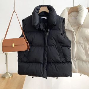 Le donne addensano il caldo gilet giacca con cerniera finto collo solido gilet termico cappotto casual piumini per le donne autunno inverno 240105