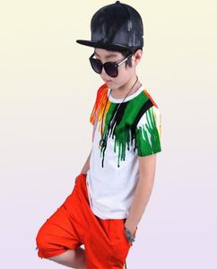 Novo verão meninos conjunto de roupas casual hiphop listra colorido camiseta calças 2 pçs terno jardim infância desempenho crianças roupas 2103268476685