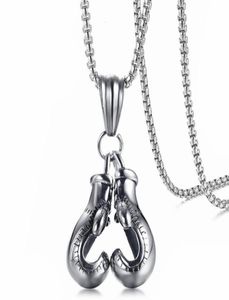 Fashion Sporty Boxing Gloves Pendant for Men Necklace 3 Colors Stainless Steel 24quot Chain Male Punk Rocky Jewelry1802738