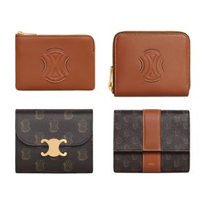 DHgate Luxury Leather Cardholder Triomphes Designer Titulares de Cartão Mulheres Homem Moda Coin Bolsas Chave Bolsa Chaveiro Atacado Brown Zippy Carteira Id Card Case Carteiras