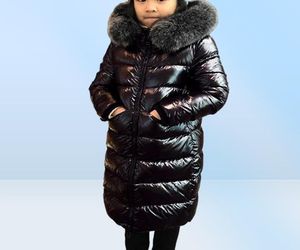 Real Fur Colloar Down Jacket For Cold Winter Boys Girls KneeLength Thick Warm Bright Surface Coats Kids Hooded Parkas G03494371
