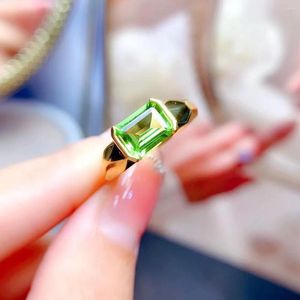 Кольца-кластеры MeiBaPJ, натуральный драгоценный камень перидот, модное прямоугольное кольцо для женщин, настоящее серебро 925 пробы, очаровательные ювелирные изделия для вечеринок