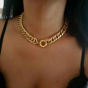 Necklaces Pendant Necklaces Stainless Steel Punk Miami Cuban Choker Necklace Girl Tarnish Hip Hop Big Chunky Aluminum Gold Color Thick Chain