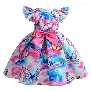 Flickaklänningar 2024 Butterfly Girls Dress Summer Bow Decoration Little Princess Christmas Birthday Party Gift 2-10 Year Kids Clothes