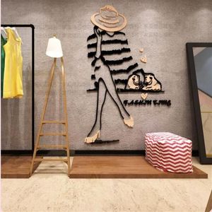 DIY 3D ungiftig Acryl Mode Mädchen Wandaufkleber Bekleidungsgeschäft Wanddekoration Aufkleber Wohnkultur T200111209W