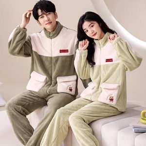 Flanela de roupas de sono masculina engrosse pijamas para casais estilo coreano sports sports cardigan winter warm confort confort pijama hombre