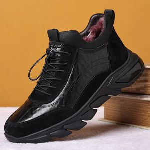 In pelle inverno inverno vera sneakers alla moda da escursionismo da uomo casual peluche calde scarpe stivali homme botas stivale bota