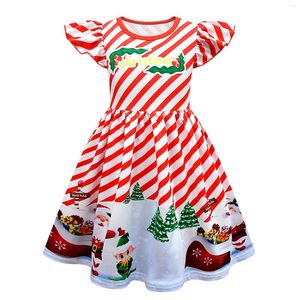 Casual Dresses Baby Girls Red Christmas Costume Kids Flying Sleeve Carnival Santa Claus Print Party Princess Children Year Vestidos