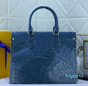 2024 Denim Tote Bag Women Vintage Bags Blue Black Shoulder Handbags Shop Bags Beach Purse Medium Handbag Canvas Genuine Leather Classic Letter Print Large Capacity