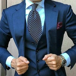 Jackets Marine Blue Men Suits für Hochzeit 3 Stücke Business Anzug Blazer ihren Höhepunkt für das Reverskostüm Homme Terno Party Anzüge (Jacke Hose Weste)