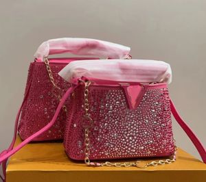 Bolsa de ombro designer de luxo francês elegante strass de couro genuíno de grande capacidade