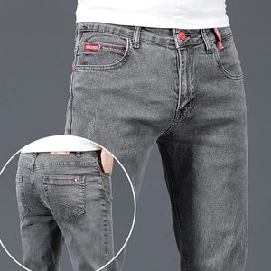 Модные брендовые тонкие серо-синие джинсы скинни мужские деловые повседневные классические хлопковые трендовые эластичные молодежные джинсовые брюки-карандаш 240106