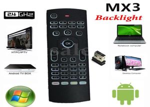 24G Fjärrkontroll MX3 X8 Bakgrundsbelyst Fly Air Mouse Wireless Game -tangentbordskontroller med rörelsessensor för smart TV Android 110 TV2359556