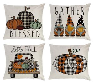 Höstkudde täcker 4545 cm Fall Thanksgiving Plaid Gnomes Pumpkin Outdoor Decorative Throw Pillow Case Autumn Cushion Halloween HH99054011