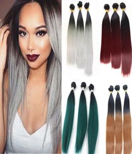 Nova moda 3 pacotes de trama de cabelo cor 1bcinza 99j extensão de cabelo de alta temperatura para cabeça inteira 5582389