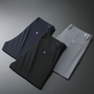 Летние мужские тонкие льняные ткани, расширенные эластичные повседневные брюки, классический стиль, деловой модный костюм, черные брюки 240105