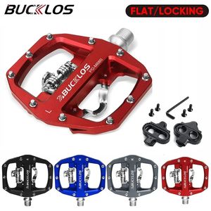 BUCKLOS Mtb Pedals for Bicycle Dual Function Side Pedal Platform Mountain Bike Clip Flat Pedals Fit SPD MTB Bicycle Paddle Part 240105