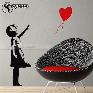 Banksy Girl Wall Sticker Balon Love Heart Vinyl Decal Girls Bedroom Pokój dziecięcy naklejki na dekoracje domu T200601347V