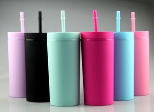 Akrilik Tumblers 16 oz Mat Renkli Tumbeler Pipetler Çift Duvar Plastik Vinil Özelleştirilebilir DIY Hediyeler Deniz EWF2608096168