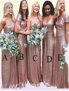 Sparkly Rose Gold Squins 신부 들러리 드레스 2019 혼합 스타일 맞춤형 외피 드레스 파티 파티 드레스 웨딩 게스트 7137085
