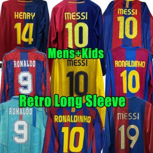 Retro Barca långärmad thailändsk fotbollströjor Barce 96 97 08 09 10 11 Xavi Ronaldinho Ronaldo Bar Finals Classic Maillot de Foot 16 17 Vintage Kids Football Shirt