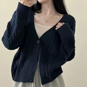 Kvinnor knappar upp cardigan tröja solid ärm varm kappa koreansk stil ytterkläder rib vneck stick jacka kvinnor faller vinter 240105