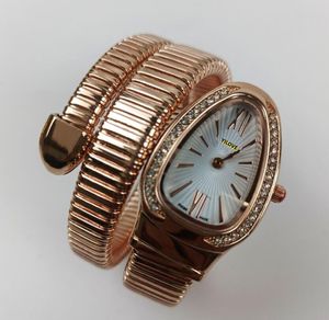 Conjunto de pulseira de relógio de quartzo feminino com diamantes formato de cobra design de estilo de arte exclusivo 23X34mm tamanho série esportiva