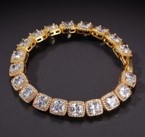 Hip Hop Micro Pave Cubic Zircon Cube Stones Chain Armband Gold Silver Color 10mm 7inches 8inches5138335