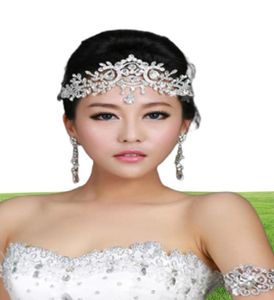 トレンディな結婚式のブライダルヘッドピースクリスタルラインストーンダイヤモンド額ヘアアクセサリータッセルヘッドバンドクラウンティアラプリンセスヘッドパイ7606315