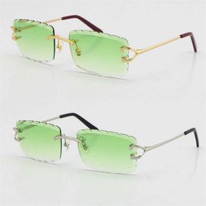 2021 Metal Style Rimless Diamond Cut Carved Lens Square Solglasögon C Dekoration Fashion Male och Kvinna 18K Guld med Box Sun Glas3401