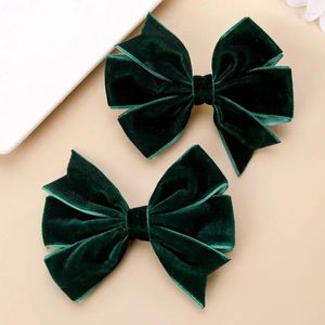 Hair Accessories 2Pcs Sweet Velvet Bow Hairpins Solid Color Bowknot Clips For Girls Satin Barrettes Duckbill Clip Kids
