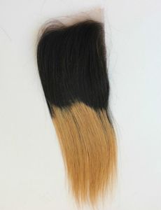1b27 1b30 Ombre Closure 35x4quot Peruvian Virgin hair Silky Straight Black Roots blonde ombre hair Lace Closures bleached kn2032297