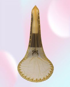 Real pos uma camada de lantejoulas borda do laço ouro 3 metros véu de casamento catedral com pente lindo véu de noiva nv70987022197