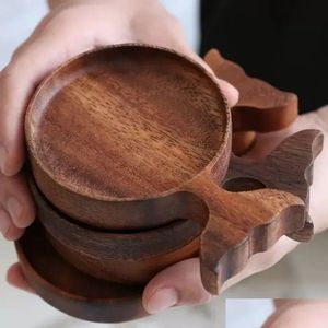 Dishes & Plates Creative Wooden Sauce Dishes Cartoon Fish Shaped Dip Bowl Natural Wood Seasoning Plates Snack Appetizer Serving Tray D Dhrjl