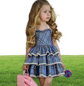 Ny sommar casual tjejklänning småbarn semester strand stil söt kort ärm blommig tryck klänningar mode pläd spetsar barn kläder3133124