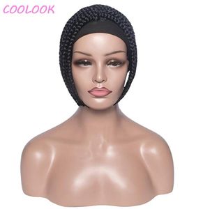 Syntetyczne peruki pudełko pałąk na głowę dla kobiet plecionych bez koronki z turbanem naturalny krótki bob na głowę peruta Peruca cosplay1400935