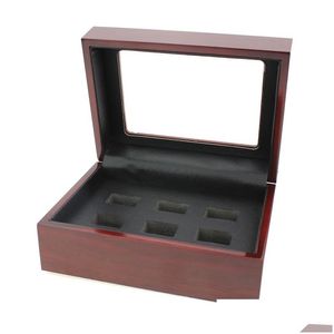 Pudełka biżuterii najwyższa klasa 1 4 5 6 dołków nowe pierścienie mistrzostw w opakowaniu wyświetlacz czerwony drewniany drewniany do dostawy pierścienia Pakowanie Dhcni