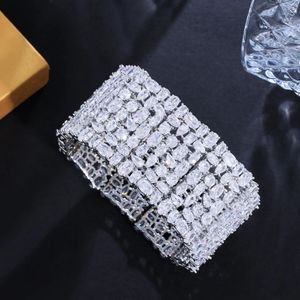 ThreeGraces Gorgeous Cubic Zirconia Silver Color Large Wide Bridal Wedding Bracelet for Brides High Quality Chic Jewelry BR303 240105