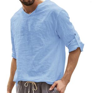 T-shirts pour hommes T-shirt Vêtements pour hommes Été Casual Chemise solide à manches longues Blouse à col en V pour hommes Tops Homme Camiseta Masculina