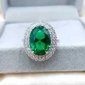 Band Rings S925 sterling silver jewelry vintage emerald big oval dove egg cluster full of diamonds ring jewelry ladyL240105