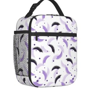 Eyelash Eyes Insulated Lunch Tote Bag Lashes With Purple Glitter Effect Seamless Cooler Thermal Bento Box Outdoor Camping Travel 240106