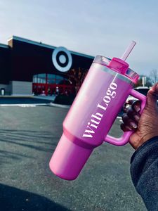 DHL Winter Cosmo Pink Target Red 40oz Quencher Cups Canecas de carro Copos de aço inoxidável com tampas de alça e palha Presentes de Dia dos Namorados com logotipo 1: 1 0104