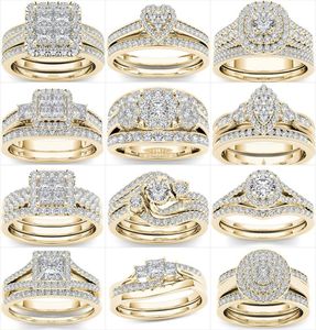 Crystal Female Big Zircon Stone Ring Set Fashion Gold Silver Bridal Wedding Rings For Women Promise Love Engagement Ring4932715