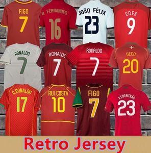 1998 1999 2002 2004 Portugal Rui Costa Figo Mens Retro Soccer Jerseys 10 12 20 21 Ronaldo Nani R. Meireles Deco Eder Home Red Away White Long Football Shirts