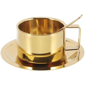 Fincan tabakları 1 set kahve kupası paslanmaz çelik fincan kaşık tabağı ofisi
